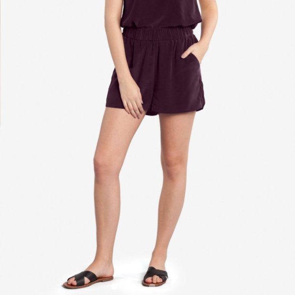 Grana 100% Silk Mulberry Purple Elastic Waist Shorts with Pockets XS - Picture 1 of 5